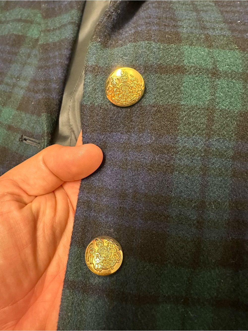 Ralph Lauren Women's Blazer Wool Cashmere Plaid w/ Crest Gold Buttons READ - Picture 7 of 15